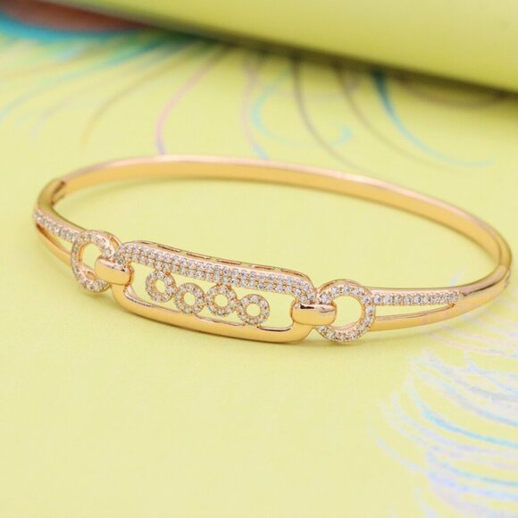 Radiant Oval Link Rose Gold Bangle with CZ Accents, XPBL0444 - Picture 4 of 12